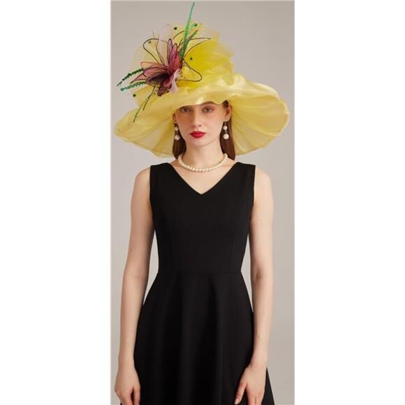 Women's Kentucky Derby Church Dress Hat 05-yellow - Picture 4 of 7